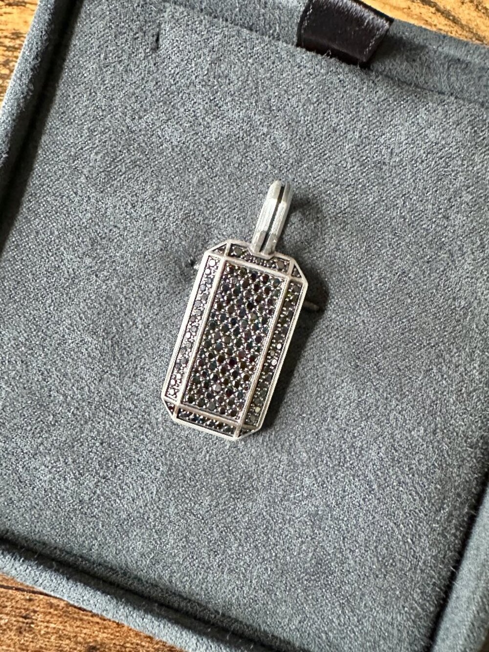 David Yurman Octagonal Dog Tag Pendant w/ Pavé Black Diamonds - 27mm